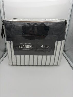 Martha Stewart Black and White Striped Flannel Full Sheet Set
